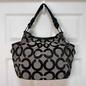 Coach Parker Opt Art Large Hobo Bag Signature Canvas Black Leather Vintage Y2K